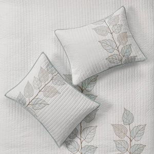 JLA Home Madison Park - 6 Embroidered Quilt Set with Reversible Leaf Motif, Soft Microfiber, Machine Washable, Elegant Bedroom Layering 104 L x 94 W x 0.25H MP13-774