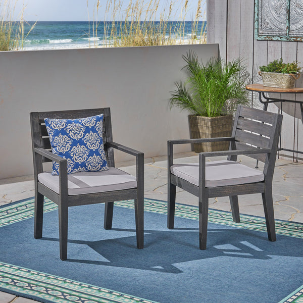 English Elm Christopher Knight Home® - Outdoor Dining Chair Set of 2 with Weather-Resistant Frame, Comfortable Light Gray Cushions, Ergonomic Armrests and Sturdy Construction for Patio, Deck, Poolside Seating (Set of 2) DARK GREY 63949.00SDGRY