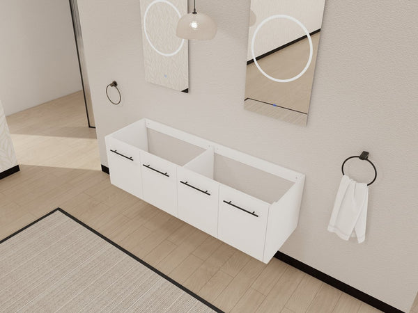 English Elm 60 Inch Wall-mounted Bathroom Vanity Cabinet with Soft-Close Doors, Eco Plywood, Scratch & Water-Resistant Finish Glossy White W999P208036