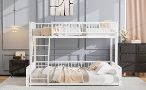 English Elm Twin XL over Queen Metal Bunk Bed with Ladder and Guardrails, Space-Saving Sturdy Frame for Kids and Guests White N709P277756K