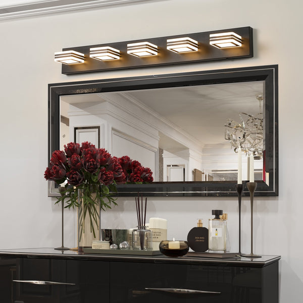 English Elm 34" Modern 5-Light LED Vanity Light - Black Iron & Acrylic Wall Fixture, Dimmable 3000-6000K, 30W W1340P206800