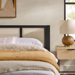 English Elm Walker Edison - Boho Solid Rubberwood Rattan Headboard Bedframe in Black — Platform Design, Coastal Modern Appeal King B185P326688