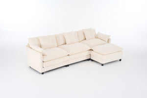 English Elm 108" L-shaped Chenille Cloud Sectional Deep Seat Sofa with Ottoman for Living Rooms Beige W3244S00003