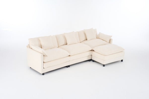 English Elm 108" L-shaped Chenille Cloud Sectional Deep Seat Sofa with Ottoman for Living Rooms Beige W3244S00003