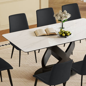 English Elm 71" Rectangular Dining Table: Modern Luxury With Sintered Stone Top & Steel Base For Stylish Gatherings W2699S00079