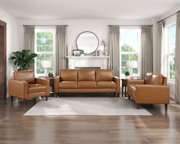 English Elm Modern 3-Piece Living Room Set - Stylish Sofa, Loveseat & Chair In Brown Faux Leather - Easy Assembly! B011S01976