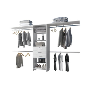 English Elm White Modular Closet Organizer System with Shelves, Drawers & Multiple Hanging Rods for Walk-In Closets and Bedrooms, Durable White Finish, Customizable Storage Solution B062S00623