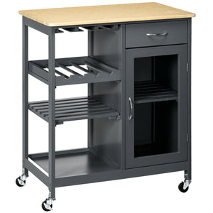 English Elm HOMCOM Mobile Kitchen Island with Drop Leaf Breakfast Bar, Rubberwood Top, Locking Casters & Storage Grey W2225P217390