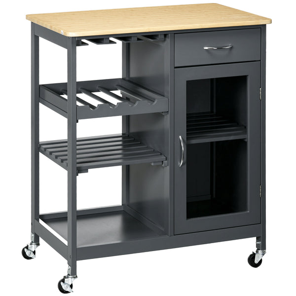 English Elm HOMCOM Mobile Kitchen Island with Drop Leaf Breakfast Bar, Rubberwood Top, Locking Casters & Storage Grey W2225P217390