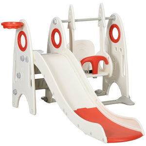 English Elm Qaba 4 in 1 Indoor Toddler Playset with Slide Swing Climber and Basketball Hoop W2225P217352