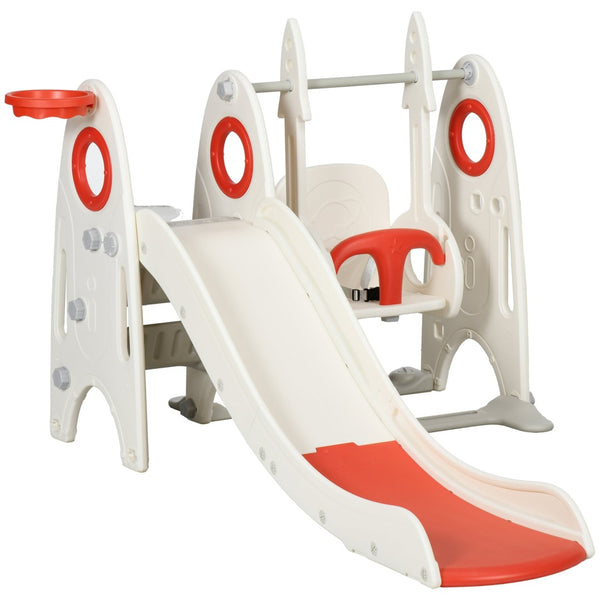 English Elm Qaba 4 in 1 Indoor Toddler Playset with Slide Swing Climber and Basketball Hoop W2225P217352