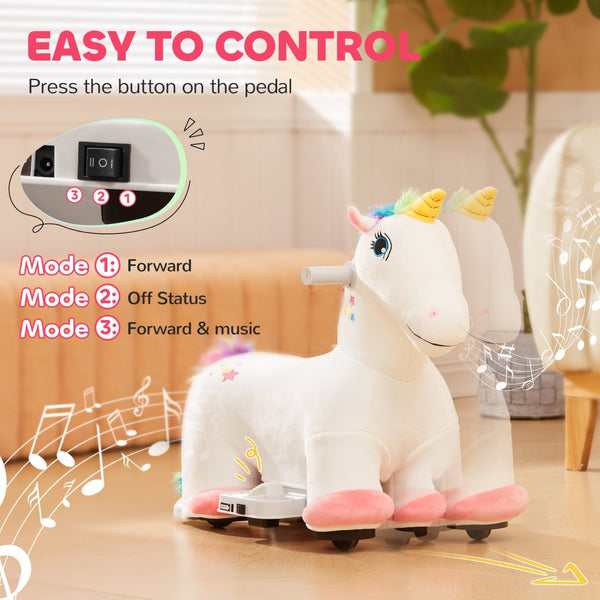 English Elm Qaba Battery Powered Toddler Ride on Pony with Music Soft Touch Foam Seat Pu Wheels White W2225P249817