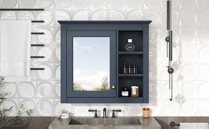 English Elm 30'' Modern Medicine Cabinet Wall Mirror with Hidden Storage and Adjustable Open Shelves for Bath Blue WF318452AAC