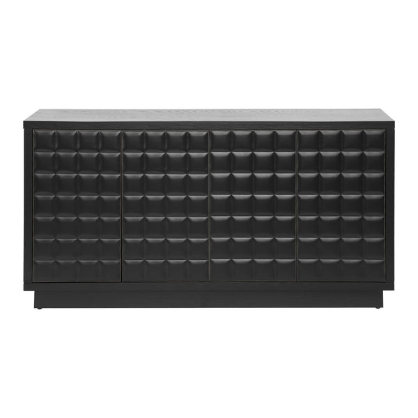 English Elm Christopher Knight Home® - Modern 4-Door Storage Cabinet with 3D Geometric Doors, Metal Trim, Durable MDF Top, 61.25"L x19"W x12.2"H Black N760P324554B