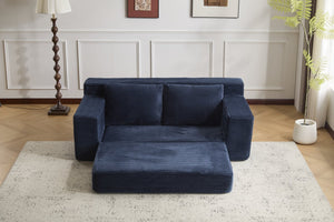 English Elm Loveseat Corduroy Bean Bag Sofa Bed with Memory Foam, Reversible Cushions, Plush Bolsters, No Assembly Required Dark Blue W3723P346939