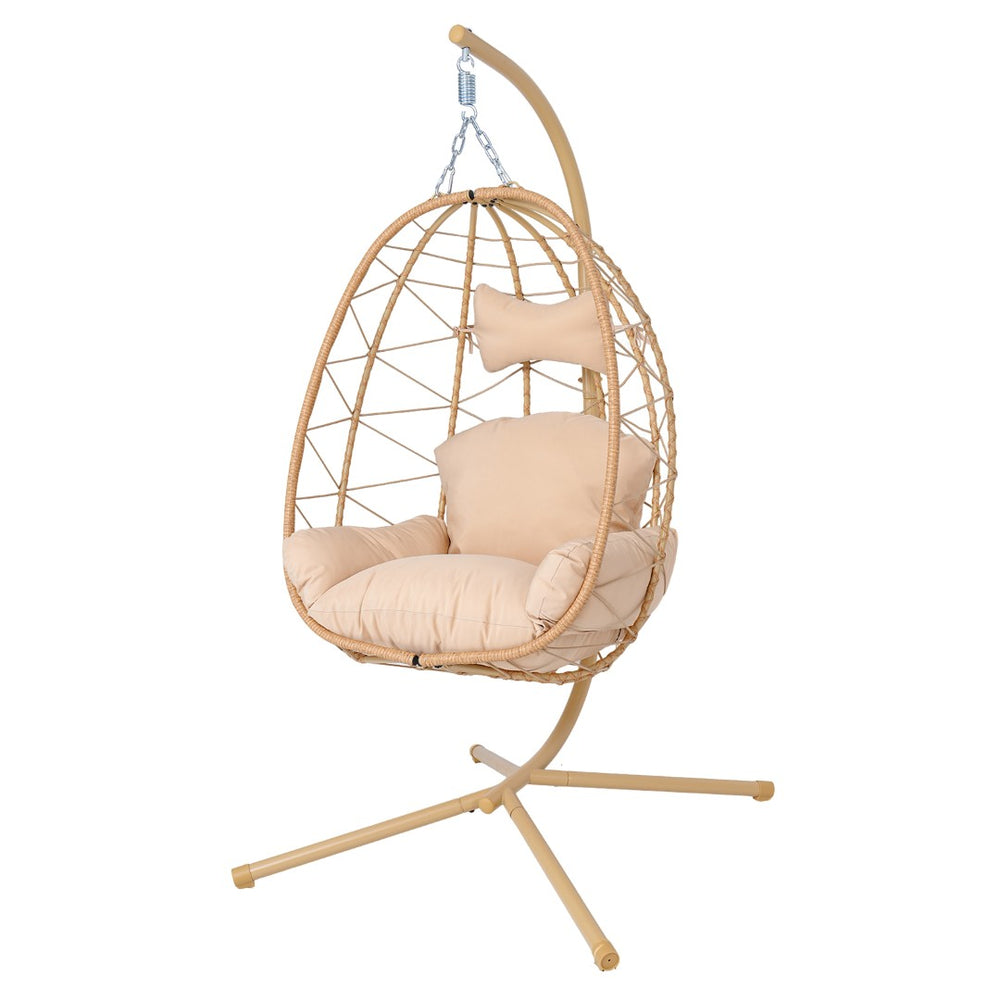 English Elm Hanging Egg Swing Chair Pe Wicker Stand Outdoor Patio Ergonomic Cushioned Seat T5880P497564