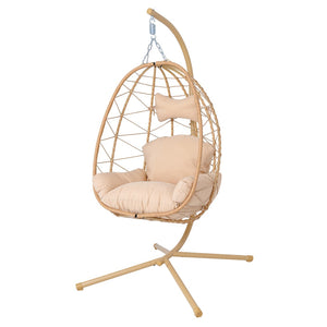 English Elm Hanging Egg Swing Chair Pe Wicker Stand Outdoor Patio Ergonomic Cushioned Seat T5880P497564