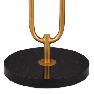 Glossary Floor Lamp - Contemporary Gold Leaf Design with Off-White Linen Shade & Black Marble Base