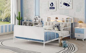 English Elm Full Solid Wood Kids Platform Bed with Guardrail, Low-Profile Durable Pine & MDF, 350LB Capacity White 58.27 L x 16.93 W x 9.65 H W2593P337441