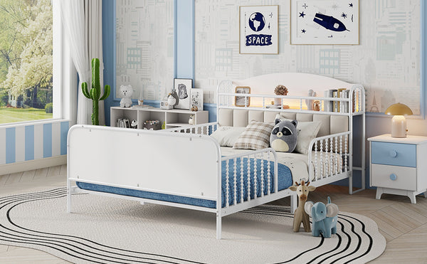 English Elm Full Solid Wood Kids Platform Bed with Guardrail, Low-Profile Durable Pine & MDF, 350LB Capacity White 58.27 L x 16.93 W x 9.65 H W2593P337441