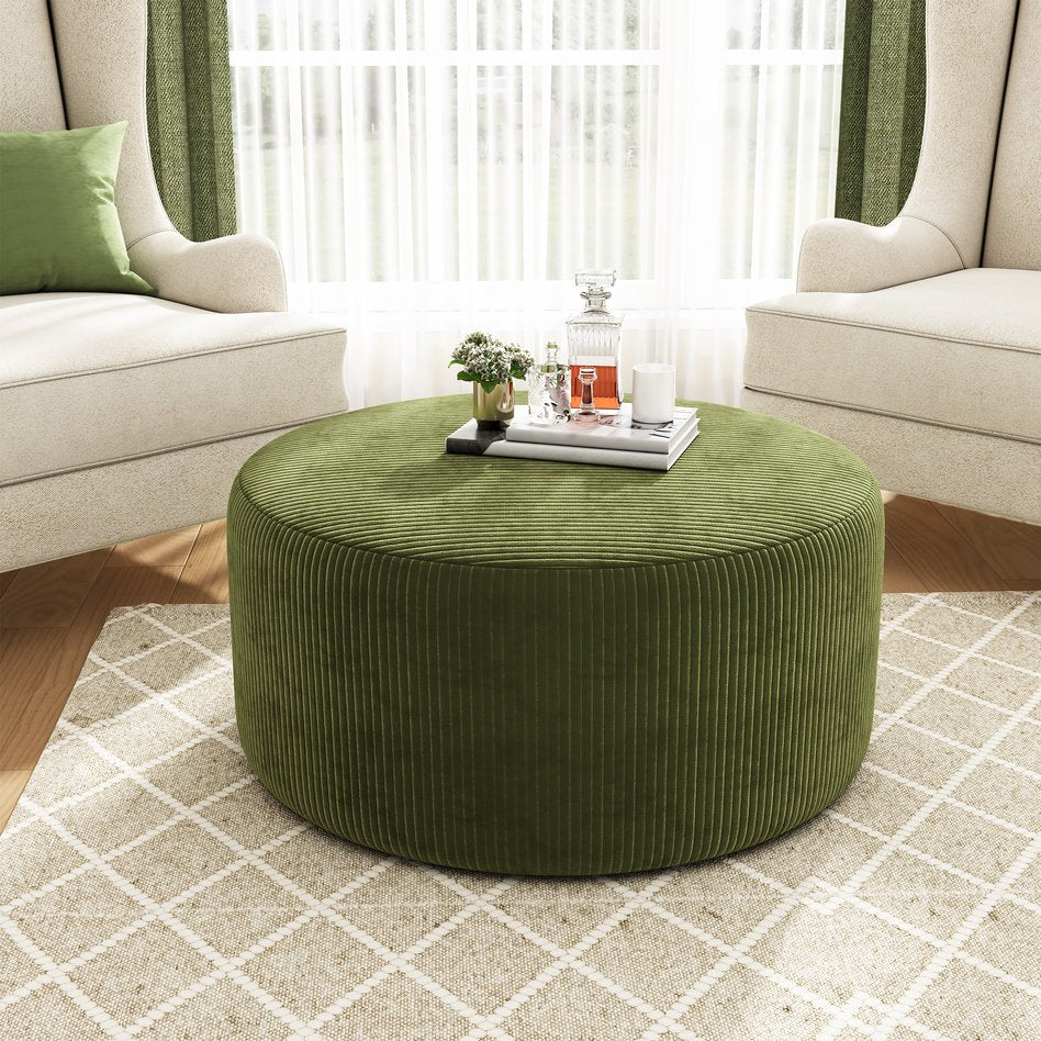 English Elm Christopher Knight Home® - Upholstered Round Ottoman with Faux Leather Upholstery, Dense Foam & Pocket Coil Comfort, 31" Olive Green N757P181733V