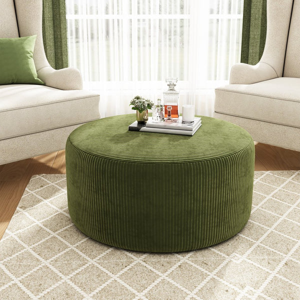 English Elm Christopher Knight Home® - Upholstered Round Ottoman with Faux Leather Upholstery, Dense Foam & Pocket Coil Comfort, 31" Olive Green N757P181733V