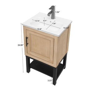 English Elm 20" Compact Bathroom Vanity with Ceramic Sink, Textured Aluminum Faucet, Storage Cabinet & Shelf Natural W688P224410
