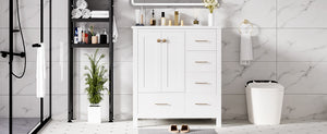 English Elm 30'' Bathroom Vanity With Ceramic Sink Combo - Elegant Freestanding Storage Cabinet & 4 Drawers N710P194420K