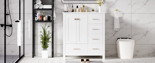 English Elm 30'' Bathroom Vanity With Ceramic Sink Combo - Elegant Freestanding Storage Cabinet & 4 Drawers N710P194420K