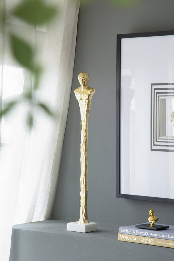 English Elm 5.5X5.5X32" Elegant Gold Roman Statue On White Marble Base - Timeless Decor For Modern Spaces W2078P172357