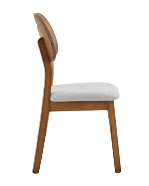 English Elm 2 Solid Walnut Toned Wood Dining Chairs Gray Fabric Seat Hollowed Backrest Modern W1151P455538