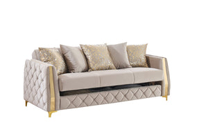 English Elm Lippa Quilted Polyester Sleeper Sofa with Gold Legs Storage and Contemporary Style Taupe B009S02238
