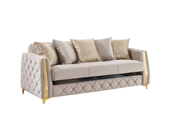 English Elm Lippa Quilted Polyester Sleeper Sofa with Gold Legs Storage and Contemporary Style Taupe B009S02238