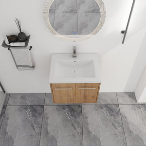 English Elm 24 Inch Floating Bathroom Vanity with Resin Sink, Soft-Close Doors, Wall-Mounted Storage, Modern Compact Design W999P188185