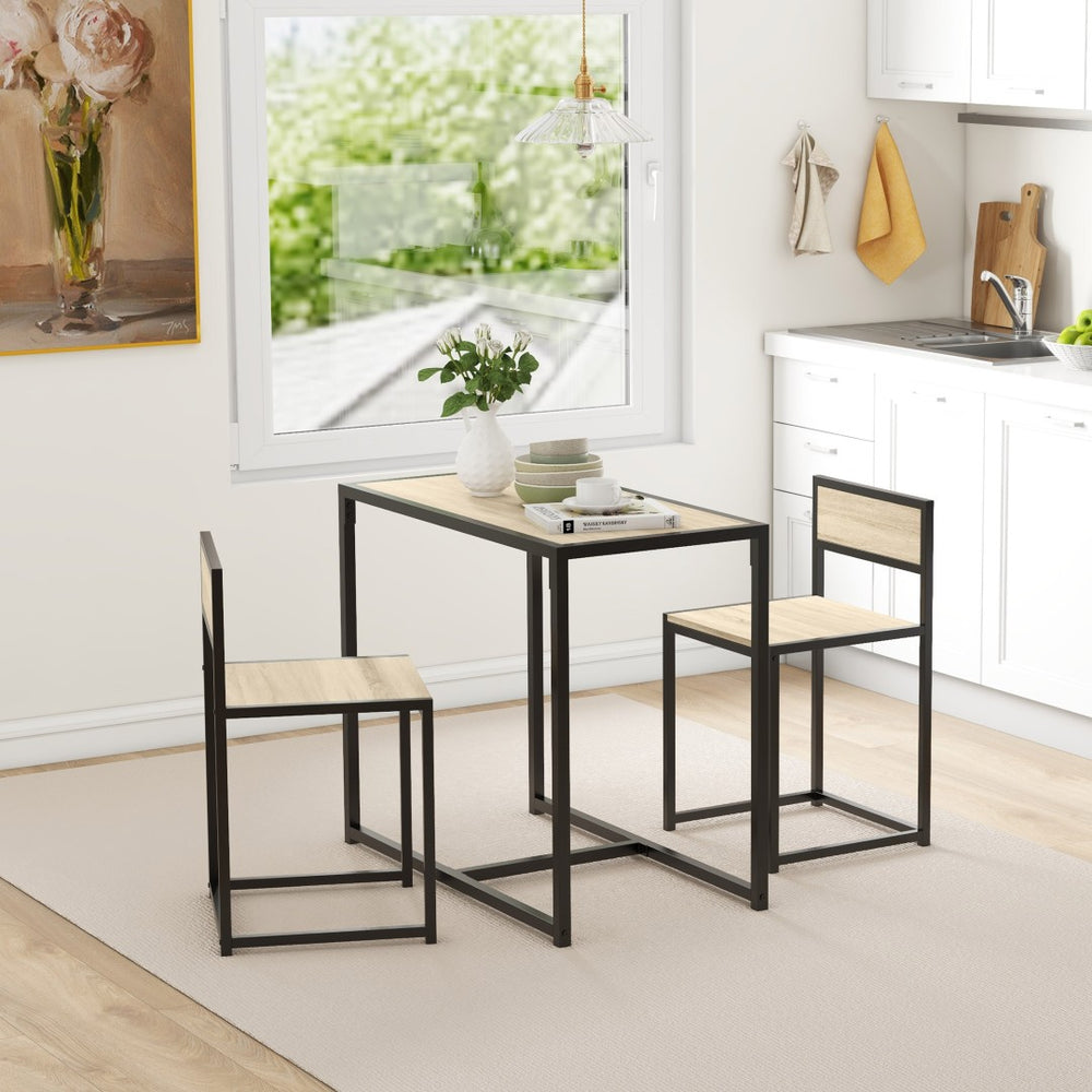English Elm Homcom Industrial 3 Piece Dining Set Steel Legs Mdf Top Compact Kitchen Seating Oak W2225P229083