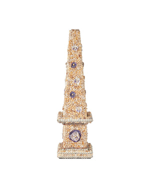 Currey & Company Coquillage Short Obelisk - Exquisite Shell-incrusted Sculpture With Floral Motifs For Unique Decor Natural Shells ,Wood 1200-1042-currey-company