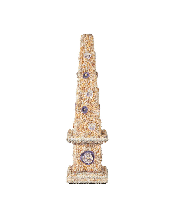 Currey & Company Coquillage Short Obelisk - Exquisite Shell-incrusted Sculpture With Floral Motifs For Unique Decor Natural Shells ,Wood 1200-1042-currey-company