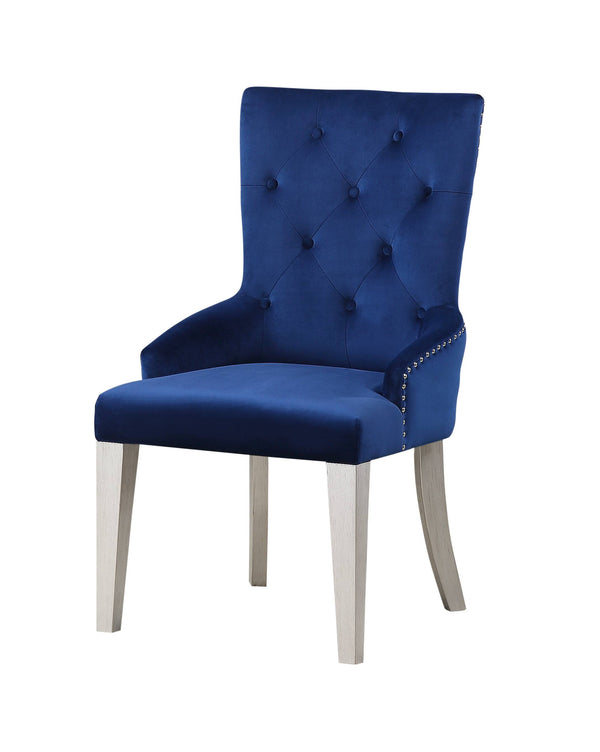 English Elm Varian Blue Velvet Parson Side Chair with Nailhead Trim, Tufted Back, Pull Ring & Tapered Legs B2726P380828