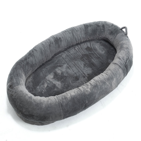 English Elm Human Giant Memory Foam Pet Bed for Adults — Plush Ergonomic Sofa with Storage Pockets & Handle Dark Gray W2705P255384