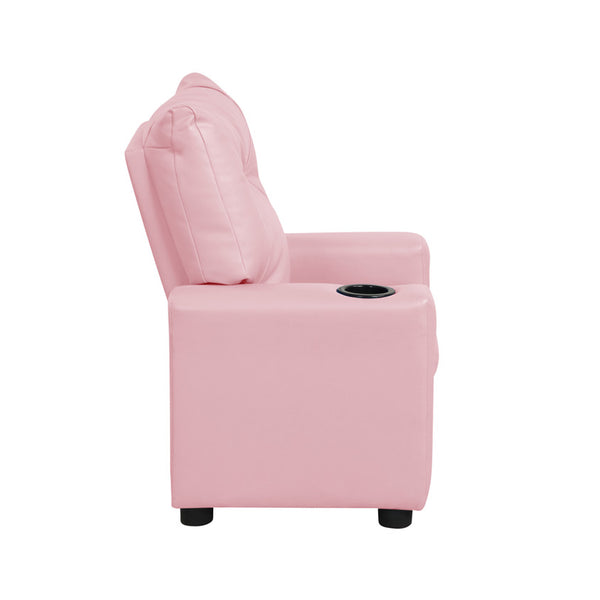 English Elm PVC Kids Recliner Chair with Cupholder and Easy-Clean Fabric, Comfortable Reclining Seat for Room Fun Pink B016P404580