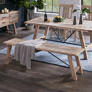 JLA Home INK+IVY - Dining Sonoma-Style Pine Bench with Weathered Finish & Gunmetal Stretchers — Seats 3, Rustic Farmhouse Charm II105-0313
