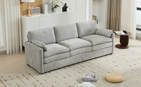 English Elm 89" Plush Chenille 3-Seater Sofa with Double-Layer Cushions, Deep Seating, Removable Lumbar Pillow, Elegant Stitching LIGHT GREY N719P251497R