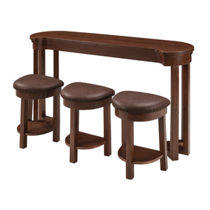English Elm 4 Piece Bar Table Set with 3 Padded PU Stools, Solid Pine Legs, Oak Veneer Top, Rustic Rivet Accents Cherry W1202P289363