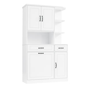 English Elm Tall Freestanding Organizer Cabinet with Tilt-Out Hamper, 2 Drawers, Adjustable Shelves, Modern White MDF Storage N725S352451K