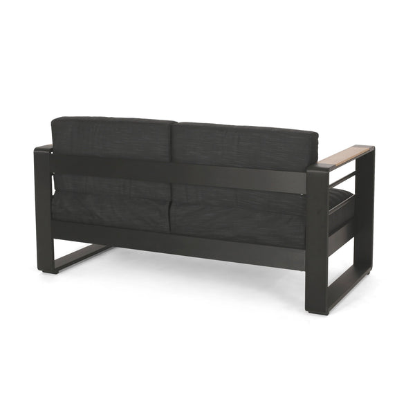 English Elm Christopher Knight Home® - GIOVANNA Loveseat Black Aluminum Frame with WPC Arm Accents, Water-Resistant Cushions, Weatherproof 71735.00BLK