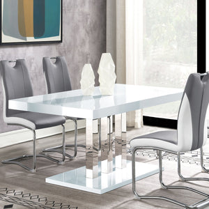 English Elm Creston White High Gloss Rectangular Dining Table with Chrome Trio Legs — Sleek Modern Minimalist Centerpiece B062S01012