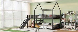 English Elm Full Metal House Bunk Bed with Slide Storage Stairs and Safety Rails for Kids W1580S00345