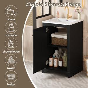 English Elm 20-inch Bathroom Vanity with Ceramic Sink, Modern Freestanding Single Vanity with Soft-Close Doors and Adjustable Shelf for Ample Organized Storage Black N710P317678B