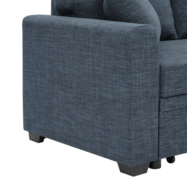 English Elm 84'' Upholstered Sleeper Sofa with Removable Chaise, Hidden Storage, Modern Comfort for Living Rooms Blue B343S00011