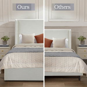 English Elm Carmen Wingback Queen Platform Bed Ivory Chenille Upholstered 54 Inch Tall Headboard B191P465408